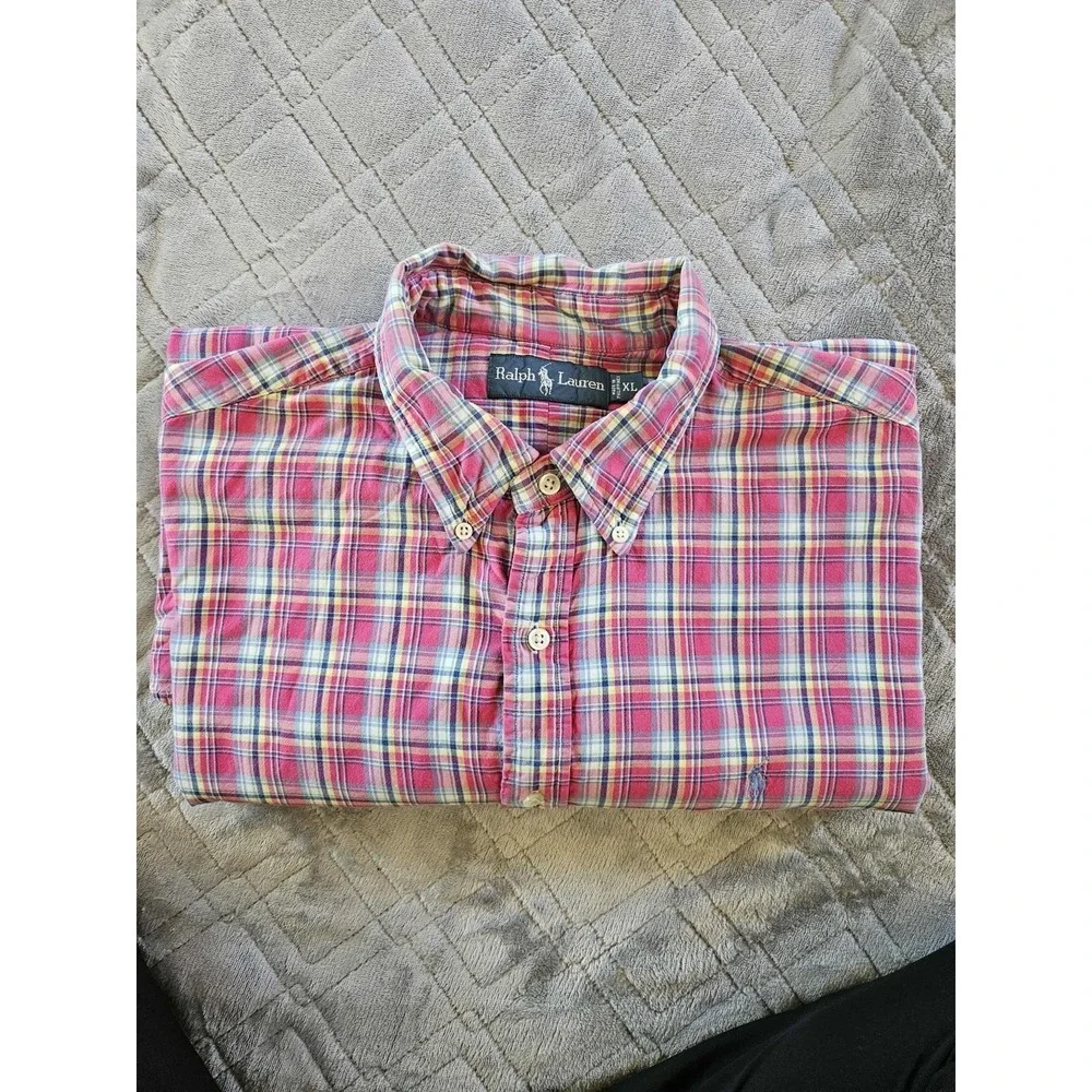 POLO RALPH LAUREN BUTTON SHIRT -XL- BURGUNDY RED BROWN WHITE CHECK‎ -BLUE PONY